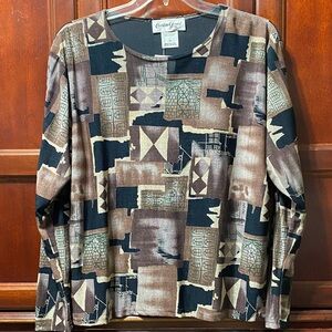 Christine Gerard Geometric Pattern purple black size 3X pullover long sleeve top